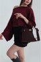 Women's Lock Belt Detailed Suede Cross Strap Hand Shoulder Bag Burgundy - 2