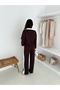 Modal Fabric Training Suit Wide Legs with Clutch Collar Button Strip Detail - 8