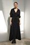Black Textured Satin V-Neck Oversize Alessa Satin Shirt
