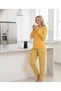 Women's Yellow Floral Print Transitional Cotton Jersey Long Sleeve Pocketed Pajama Set - Slim Fit Tight Fit - 3
