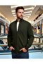 Men's Half Turtleneck Zippered Knit Cardigan - Khaki - 2