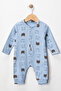 Ribbed Cotton, Blue Teddy Bear Patterned Baby Romper – 9 Months - 2