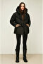 Women's Black Fiber Hooded Windproof Puffer Winter Jacket - 5