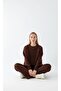 Women's Oversized Sweatshirt Brown – Crew Neck, 3 Thread Ş Fleece-Lined Fleece - 4