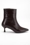 Brown Women's Thin Heeled Boots Wrinkled Patent Leather Pointed Toe - 3