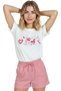 Women's White Relaxed Fit 100% Cotton T-Shirt – Pink Doodle Heart Row Printed - 4