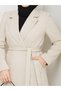 Belted Cream Color Women's Coat - 3