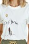 Women's White Relaxed Fit 100% Cotton T-Shirt – Mountaineer & Dog Illustration - 7