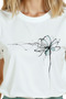 Women's White Relaxed Fit 100% Cotton T-Shirt – Thin Ink Floral Print - 7
