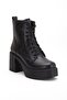 Black Women's Platform Heeled Boots Lace-Up Zippered - 4