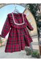 Girls' Red Plaid Check Thick Cotton Casual Stylish Dress - 7