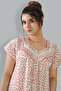 Printed Cotton Pink Nighty - Lace Neck - 3