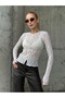 Women's Crew Neck Buttoned Front Full Stretch Lace Wrap-Around Sporty Stylish Design Night Blouse - 4