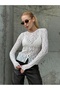 Women's Crew Neck Buttoned Front Full Stretch Lace Wrap-Around Sporty Stylish Design Night Blouse - 5