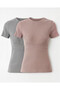 2-Piece Knitwear Breastfeeding T-Shirt - Pink & Gray