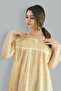 Printed Cotton Yellow Nighty - Round Lace Neck - 5