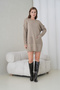 Women's Long Sleeves Self Textured Crew Neck Tunic Oversized Stylish Winter Knitwear Sweater Dress with Pockets - 3