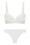 Patterned Ecru Underwire Padded Corded Fabric Bra Set - 7