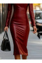 New Season Women's Mini Leather Dress Stylish Model with Long Sleeves and Collar - 2