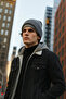 Men's Fur-Lined Winter Hooded Black Denim Coat