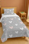 100% Cotton Gray Pink Hearts Patterned Single Pique Set