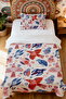 100% Cotton Ethnic Blue Red Birds Patterned Single Pique Set - 2