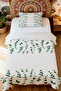 100% Cotton Green Eucalyptus Leaf Patterned Single Bedspread Set - 2