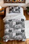 100% Cotton Gray Cats Patterned Single Pique Set - 4