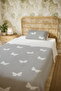 100% Cotton Gray Polka Dot Butterflies Patterned Single Pike Set - 5