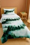 100% Cotton Dark Green Sequential Trees Patterned Single Person Pike Set