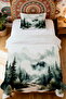 100% Cotton Green Forest View Patterned Single Blanket Set - 2