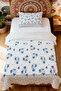 100% Cotton Silver Polka Dot Blue Floral Patterned Single Pique Set - 2
