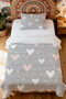 100% Cotton Gray Pink Hearts Patterned Single Pique Set - 2