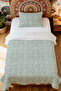 100% Cotton Soft Mint Damask Design Single Bedspread Set - 2
