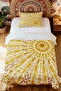100% Cotton Ethnic Yellow Sun Patterned Twin Bedspread Set - 2