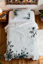 100% Cotton Green Black Leaf Patterned Single Bedspread Set - 4