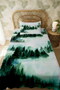 100% Cotton Dark Green Sequential Trees Patterned Single Person Pike Set - 3