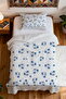 100% Cotton Silver Polka Dot Blue Floral Patterned Single Pique Set - 4