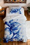 100% Cotton Blue Hand Drawn Floral Pattern Single Pique Set - 4