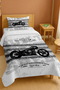 100% Cotton Black and White Rebel Motor Patterned Single Pique Set