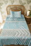 100% Cotton Blue Gray Antique Motif Patterned Single Pike Set - 3