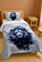 100% Cotton Navy Blue King Lion Patterned Single Pike Set