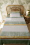 100% Cotton Sage and Mustard Striped Patterned Single Pique Set - 3
