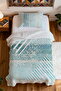 100% Cotton Blue Gray Antique Motif Patterned Single Pike Set - 4