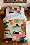 100% Cotton Sleepy Cats in the Room Patterned Single Pike Set - 4