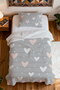 100% Cotton Gray Pink Hearts Patterned Single Pique Set - 4
