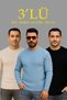 Men's Ribbed Knitwear Sweater Set of 3 – Beige, Baby Blue, Black Thick Woven Cotton Regular Fit Bicycle Set