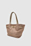 Ferny Suede Arm and Shoulder Bag with Belt, Buckle and Stitching Detail Mink - 3
