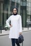 White Color Wide Cuffs 96% Cotton Stretchy Poplin Long Tunic Women's Hijab Shirt 1160-Tes - 2