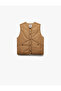 Round Neck Snap Button Sleeveless Vest - 4